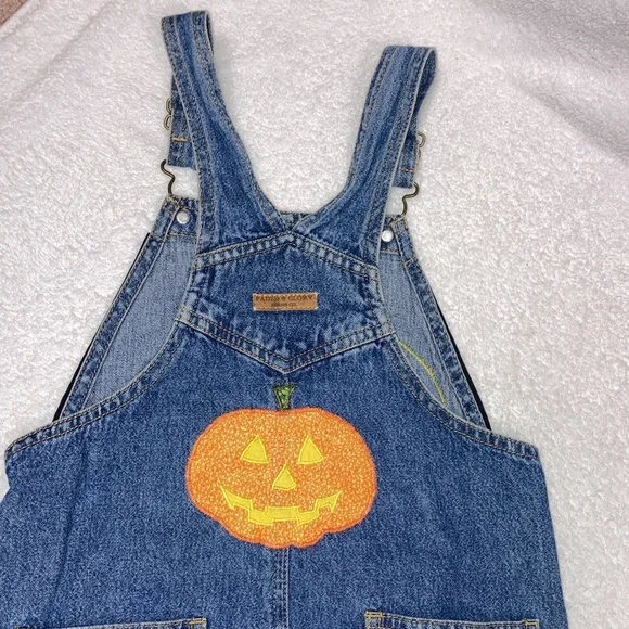 Faded glory denim blue jean Halloween appliqué overalls size 5/6 - Picture 4 of 11